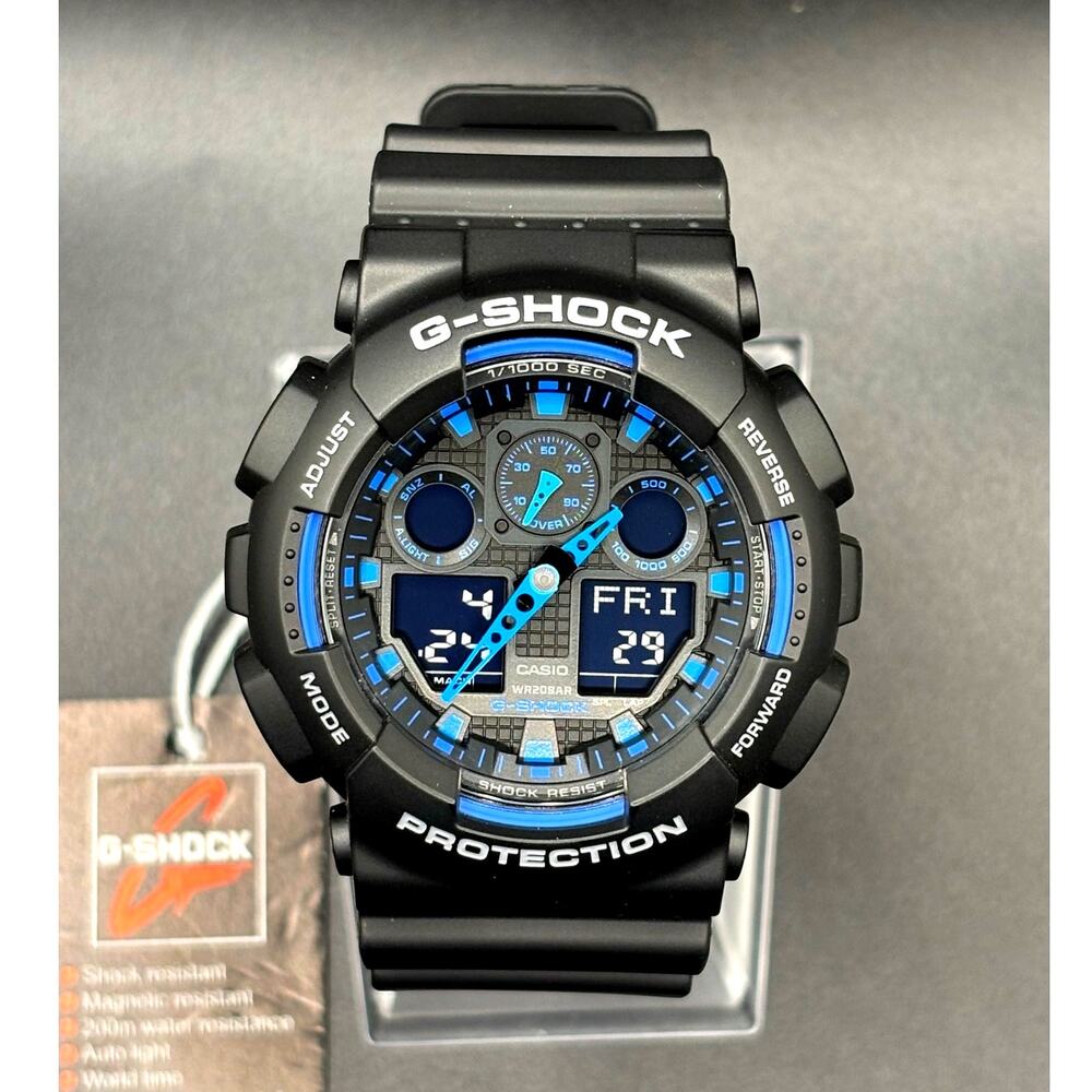 Casio G-Shock GA100-1A2 Men's Black Blue Analog Digital 51mm Watch NIBWT